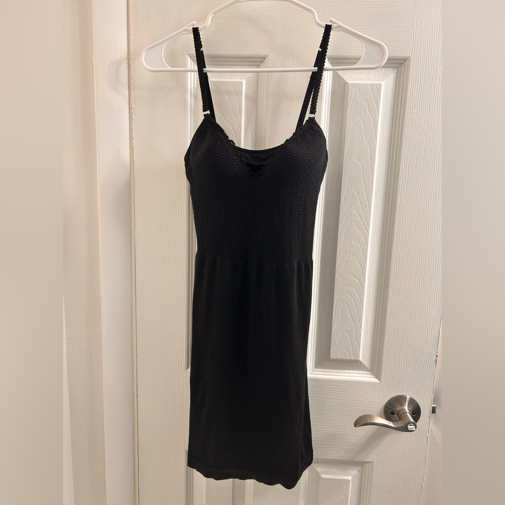 🖤Poof! Black Cotton Camisole Dress with built in bra